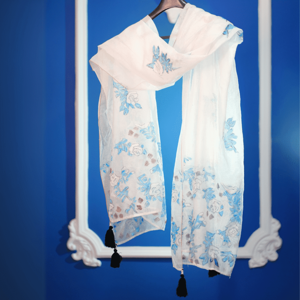 HAND PAINTED NET DUPATTA - Image 3